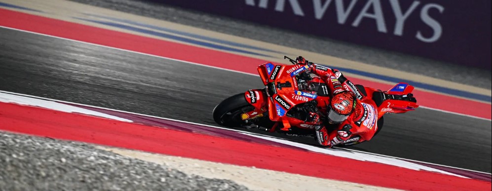 Pecco Bagnaia on his way to winning the Qatar GP.