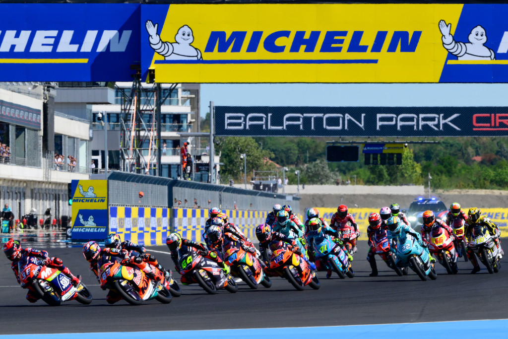 Alvaro Carpe competes during Stop 14 of the Moto3 World Championship at the Balaton Park Circuit in Balatonfokajar, Hungary on August 24, 2025.